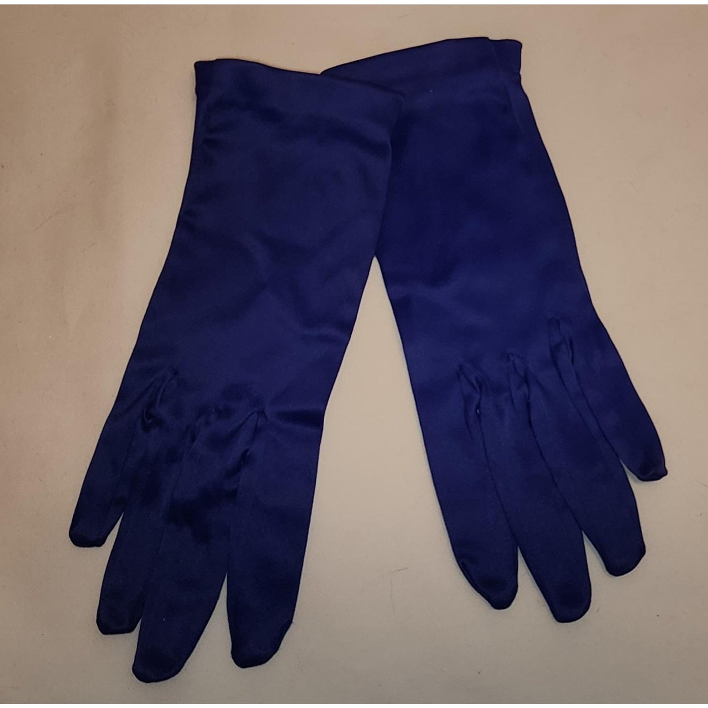 Vintage Satin Gloves 1960s Bright Purple Blue Stretch Satin Wrist Gloves Western Germany Mid Century M needs a few stitches