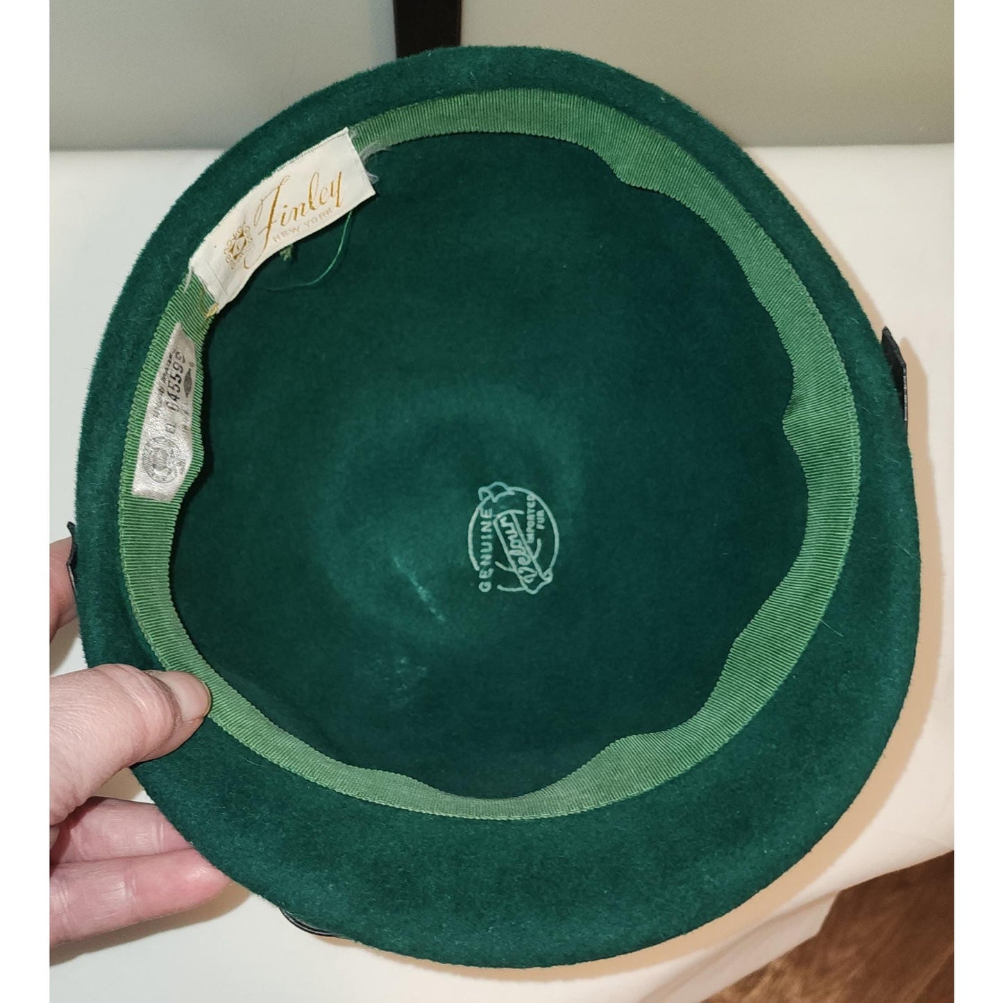 Vintage 1960s Hat Dark Green Rounded Felt Equestrian Style Hat Top Button Mid Century Mod 21 in.