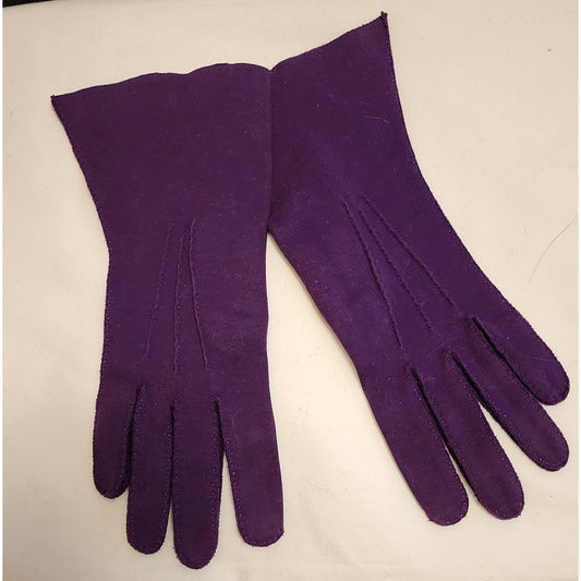 Vintage Purple Gloves 1950s 60s Dark Violet Purple Midlength Gloves Suede Like Feel Gauntlet Look Mid Century 6.5