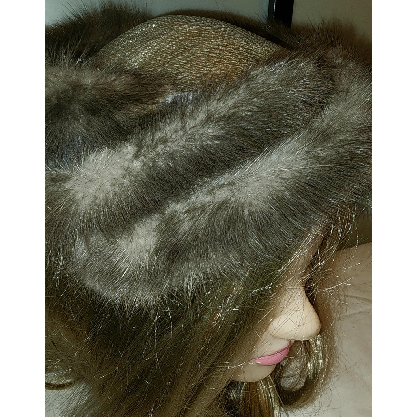 Vintage Fur Hat 1950s Round Silver Gray Mink Fur Hat Net Top Mid Century
