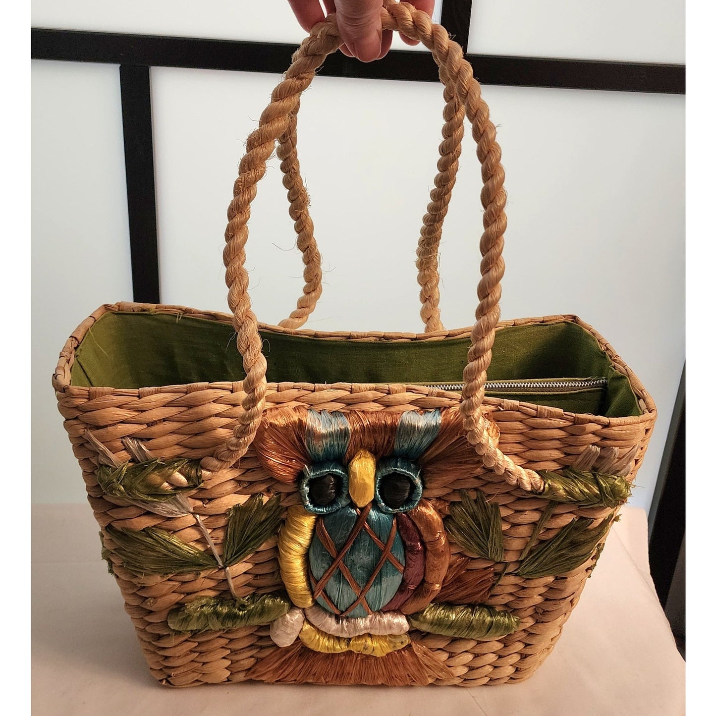 Vintage Owl Purse 1960s Large Woven Straw Raffia Owl Purse Tote Bag Bags by Patricia Mid Century