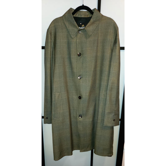 Men's Vintage Coat 1960s Overcoat Topcoat Dark Green Plaid Raincoat Rainfair Mid Century L XL chest 50 in.