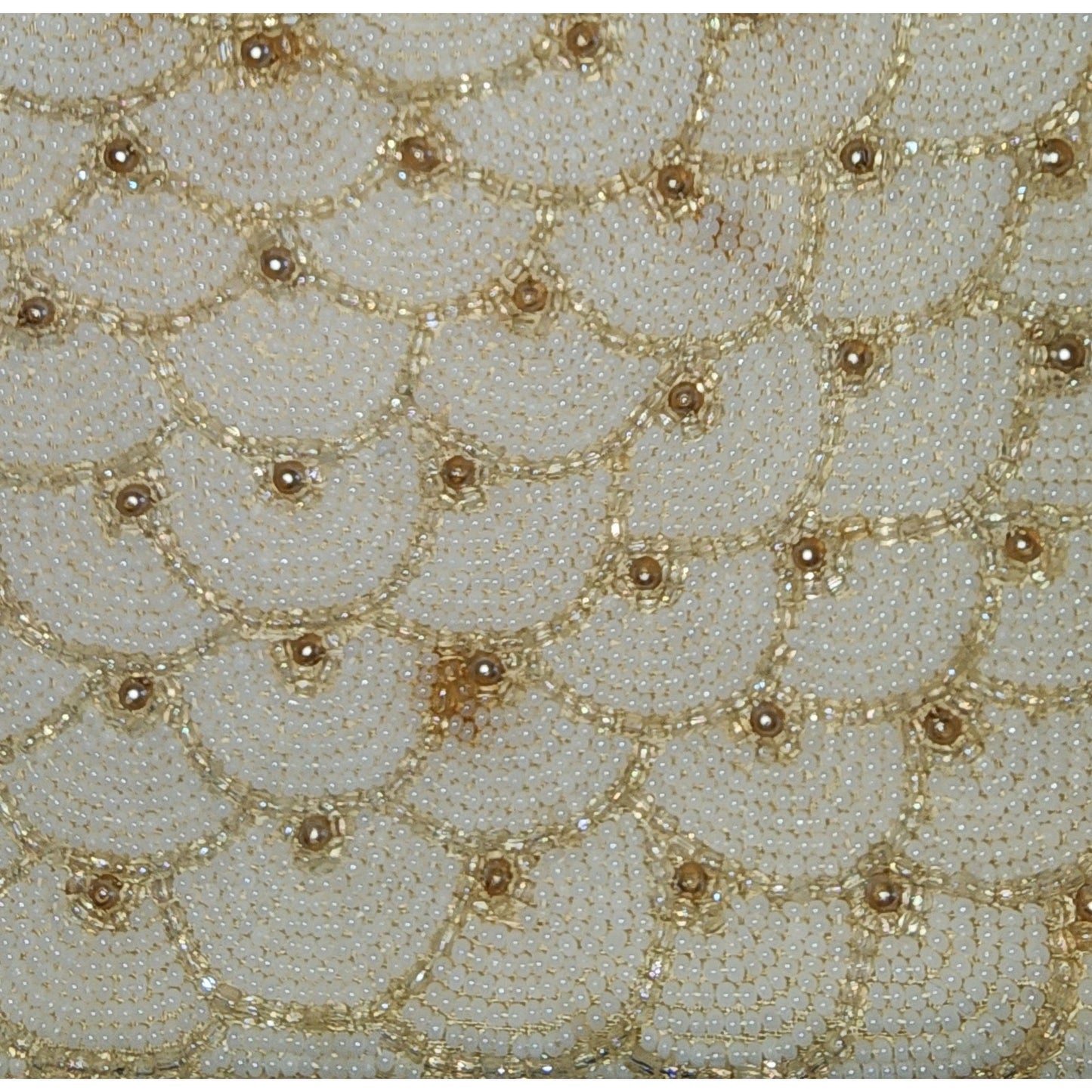 Vintage Beaded Purse 1940s 50s White Cream Glass Bead Top Handle Purse Faux Pearls Satin Lining Mid Century Wedding Bridal Small Mark