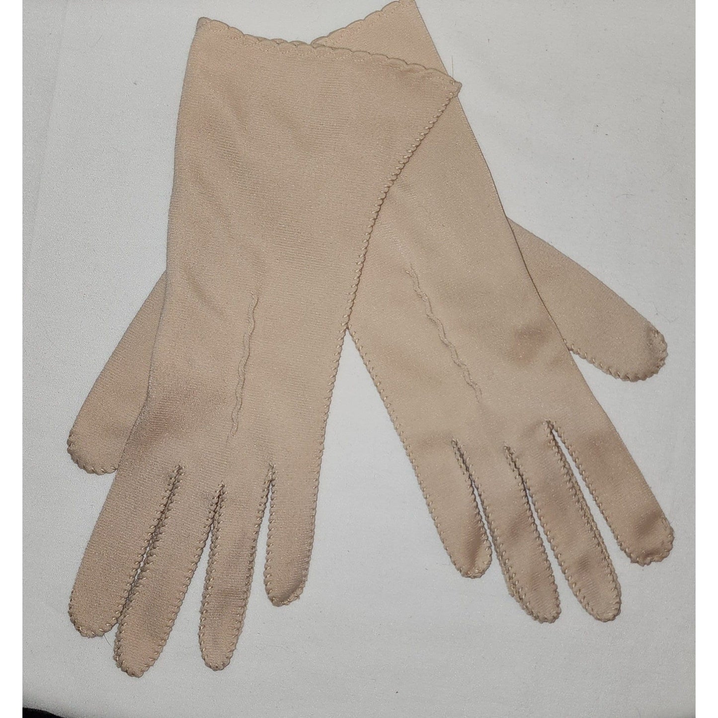 Vintage Pink Gloves 1950s Soft Light Shell Pink Nylon Fabric Midlength Gloves Mid Century 7 7.5 or so