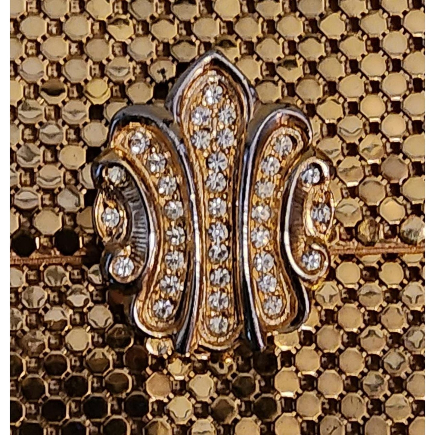 Vintage Gold Clutch 1950s Whiting and Davis Gold Metal Mesh Clutch Purse Rhinestone Clasp Mid Century Evening Purse Bag