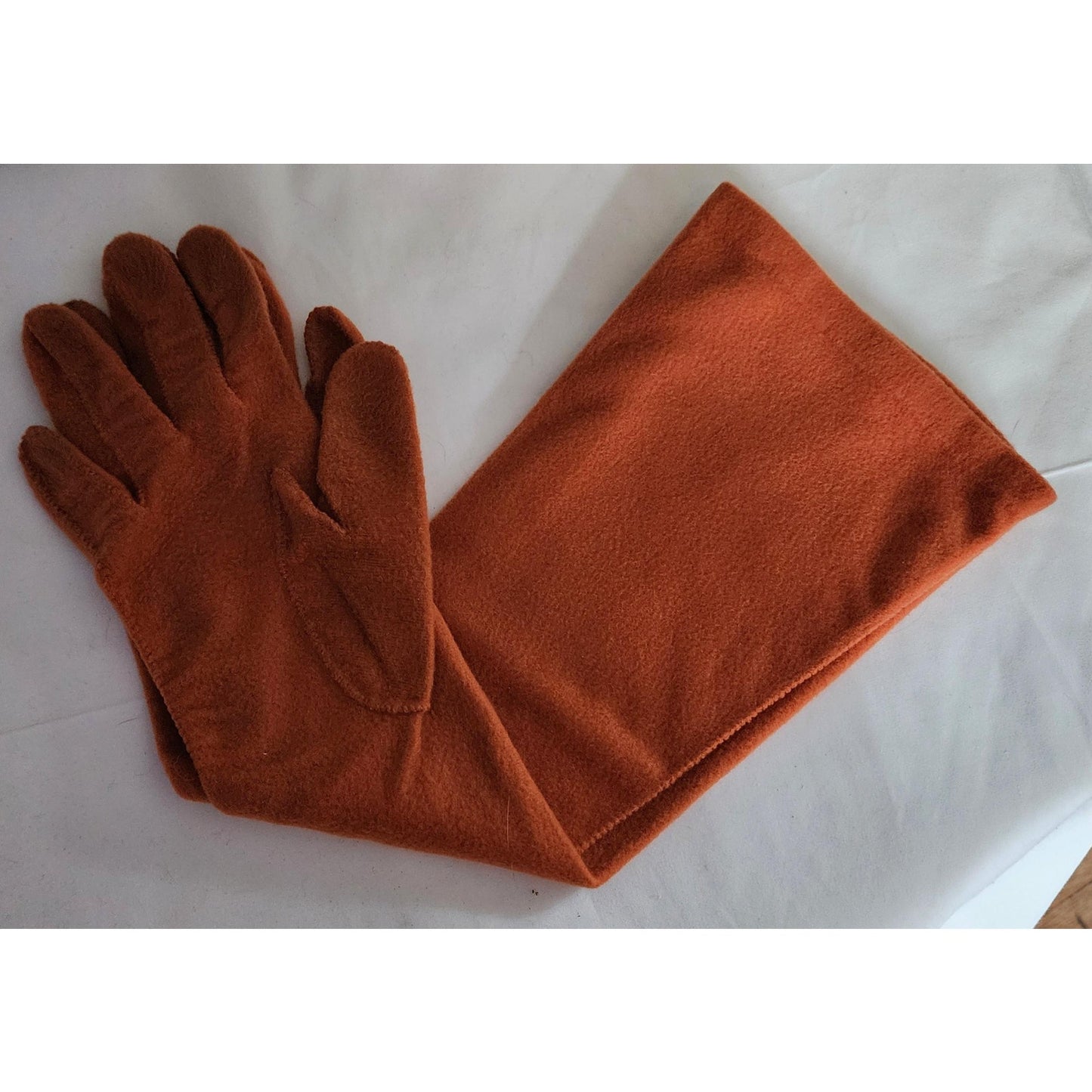 Vintage Pumpkin Gloves Midlength 1950s 60s Soft Nylon Gloves Rust Velsuede Van Raalte Made in USA Mid Century 7.5 8