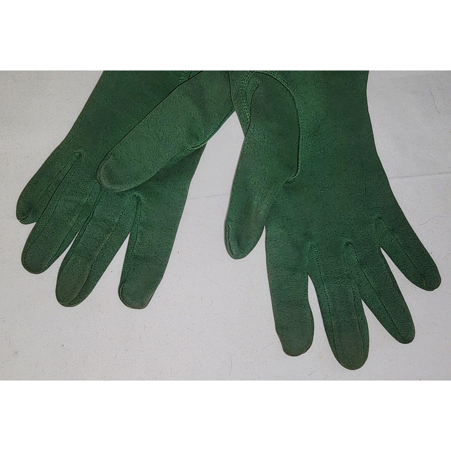 Vintage Green Gloves 1940s 50s Medium Green Fabric Wrist Gloves Gauntlet Button Tab Detail Art Deco Mid Century 7