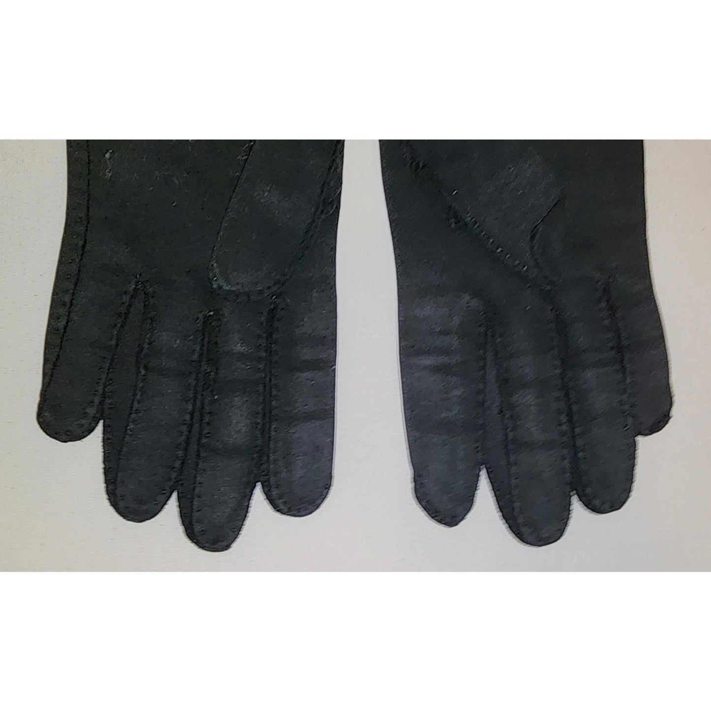 Vintage Rhinestone Gloves 1940s 50s Black Wrist Gloves Tiny Black Beads Prong Set Rhinestones Wear Right Western Germany Mid Century 6 1/2