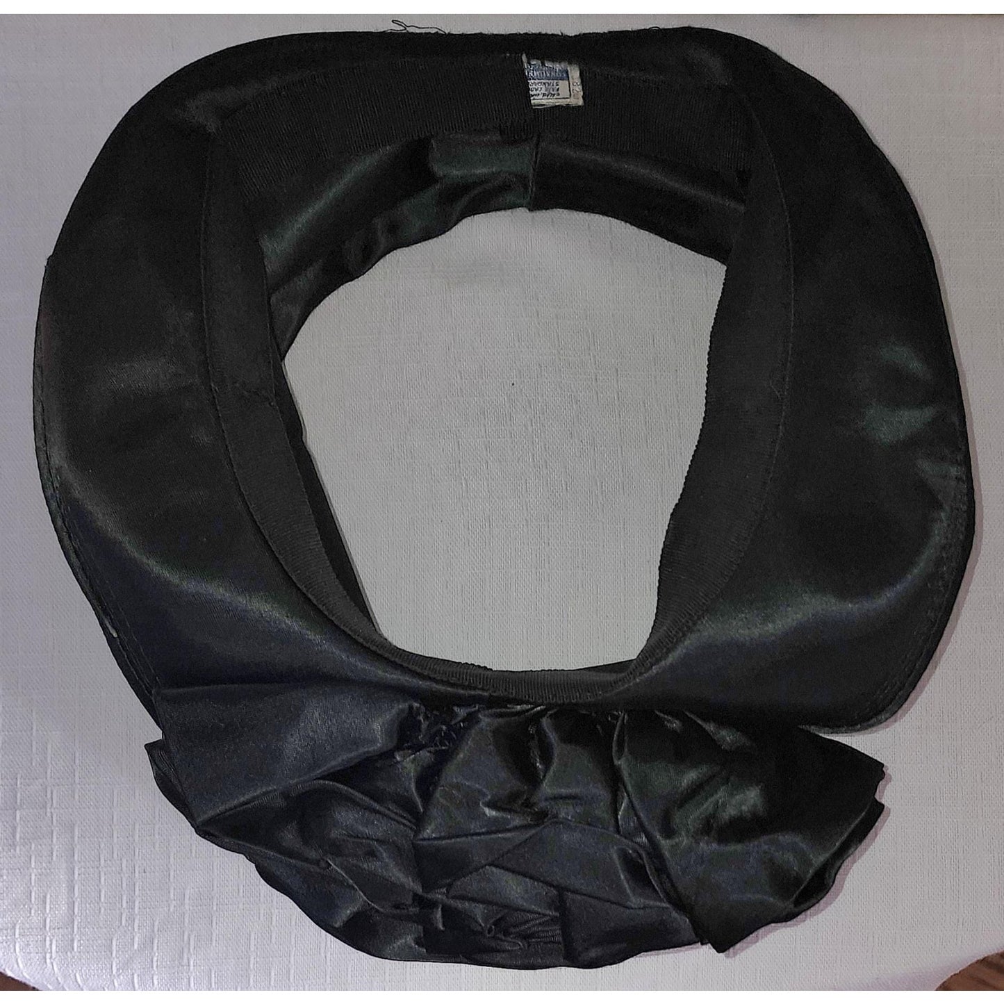 Vintage Open Hat 1930s Black Satin Open Crown Ring Hat Huge Front Rosette Art Deco 21 in.