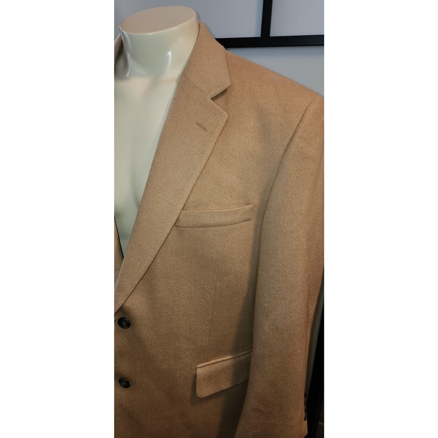 Vintage Men's Jacket 1990s 20002 Classic Tan Camel Hair Blazer 2 Button Jos A Bank L chest 45 in. shorter arms