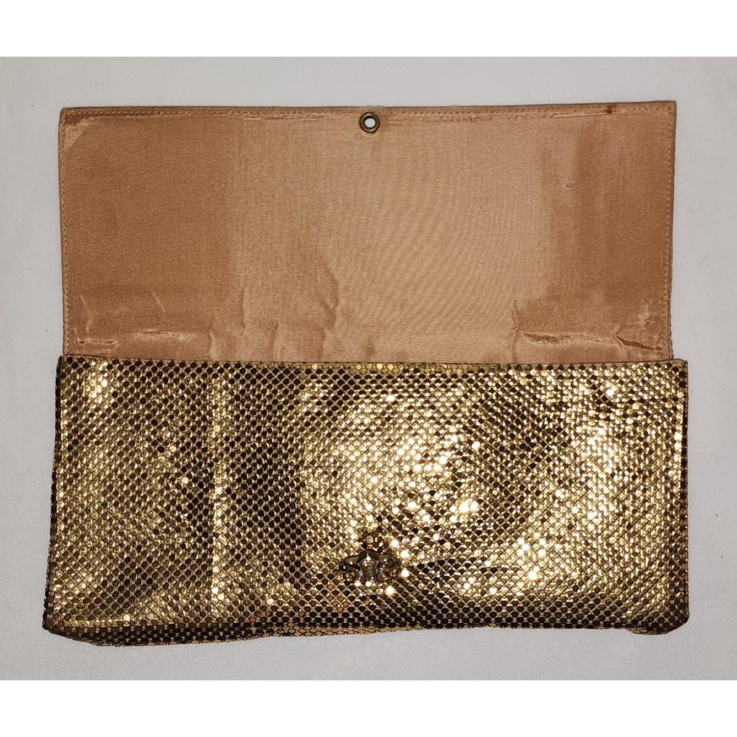 Vintage Gold Clutch 1950s Whiting and Davis Gold Metal Mesh Clutch Purse Rhinestone Clasp Mid Century Evening Purse Bag