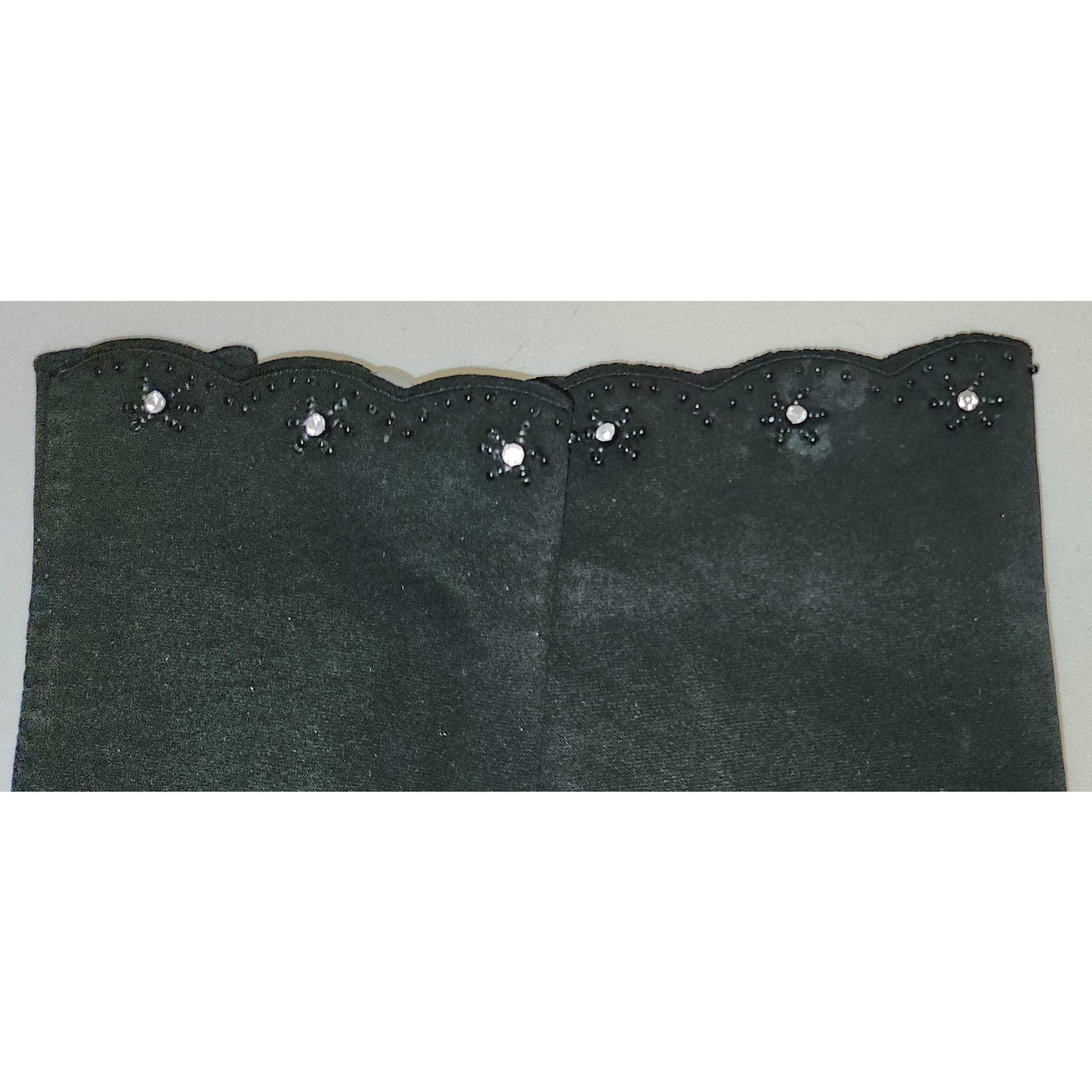 Vintage Rhinestone Gloves 1940s 50s Black Wrist Gloves Tiny Black Beads Prong Set Rhinestones Wear Right Western Germany Mid Century 6 1/2