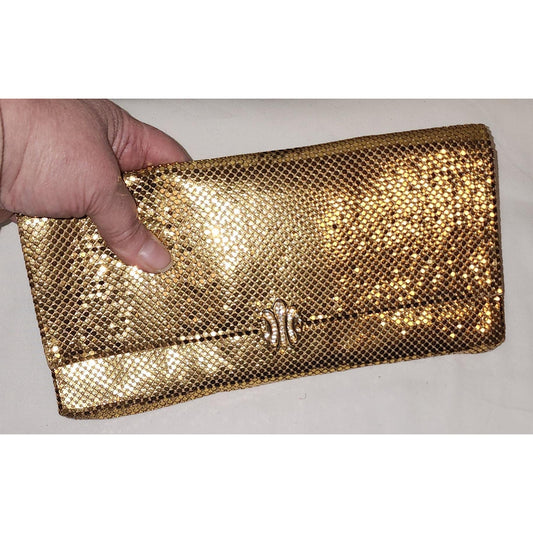 Vintage Gold Clutch 1950s Whiting and Davis Gold Metal Mesh Clutch Purse Rhinestone Clasp Mid Century Evening Purse Bag