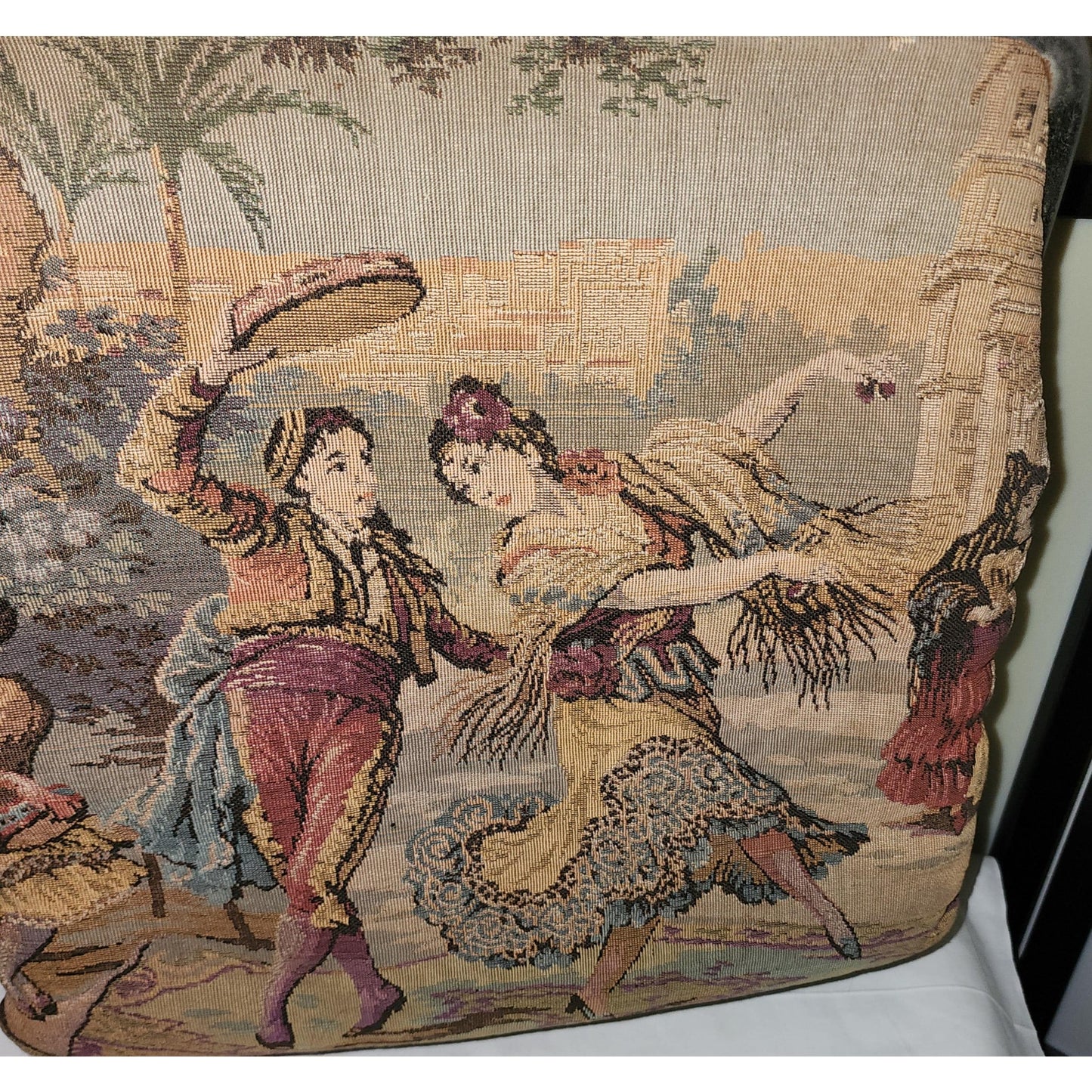 Vintage Tapestry Purse Large 1960s Medieval Renaissance Scene Bag Mid Century Boho