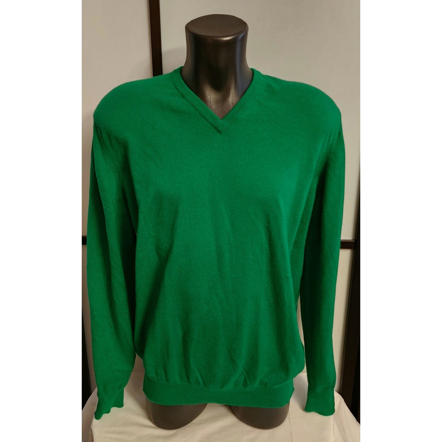 Men's Vintage Sweater 1990s Bright Green Cashmere Pullover Sweater Bullock & Jones Scotland XL chest 48 in.