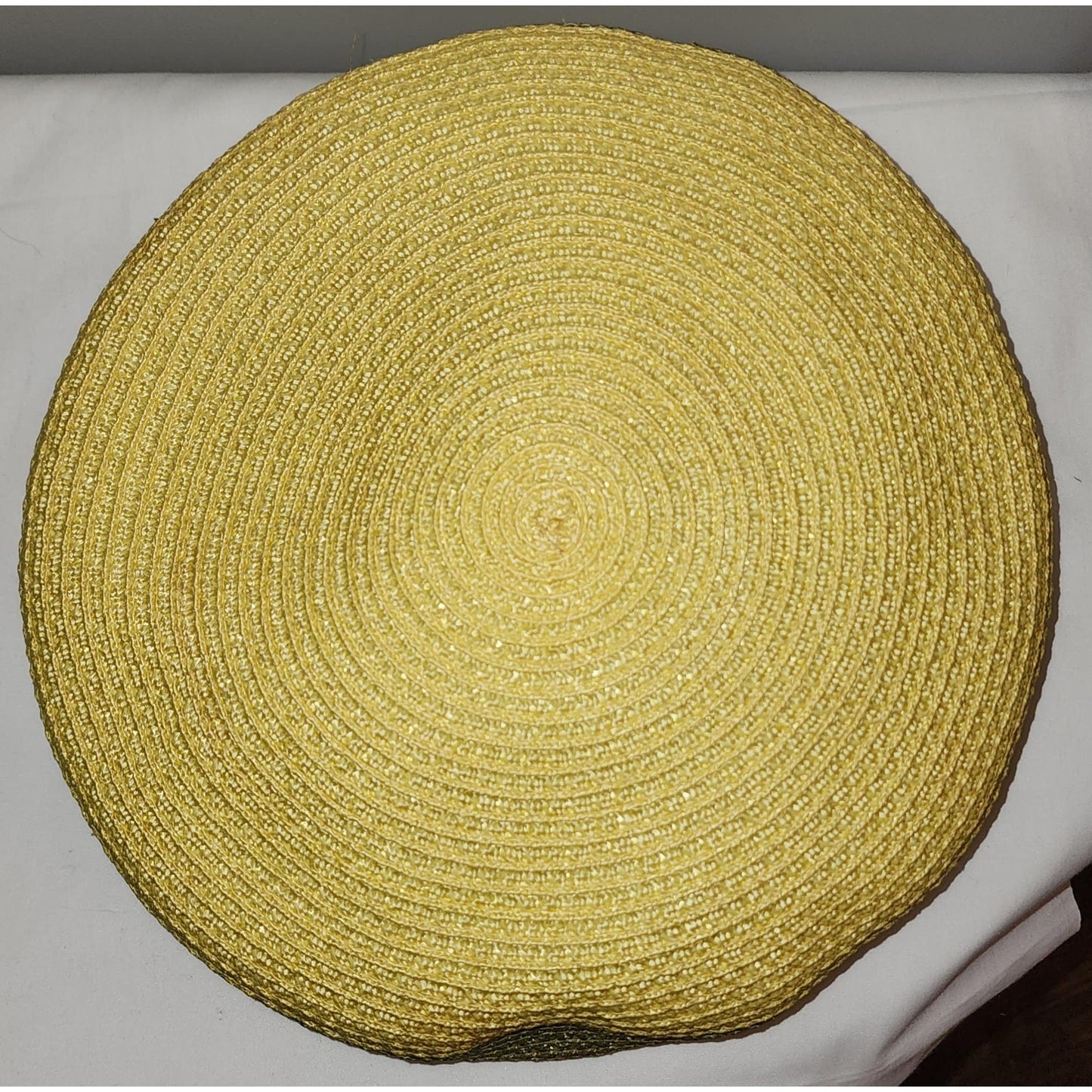 Vintage 1960s Hat Large Straw Beret Pouf Style Green Yellow White Hat Velvet Trim Mid Century Mod 21.5 inches