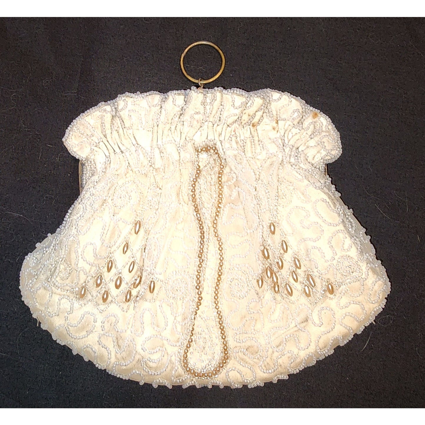 Vintage Beaded Purse 1920s 30s Small White Cream Glass Bead Clutch Bag Faux Pearls Jeweled Clasp Handmade Belgium Art Deco Wedding Bridal