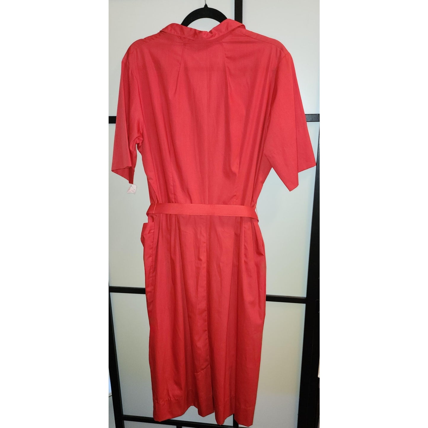 Unworn Vintage 1950s Dress Crisp Red Cotton Blend Shirtwaist Dress with Belt Avalon Classics Mid Century XL