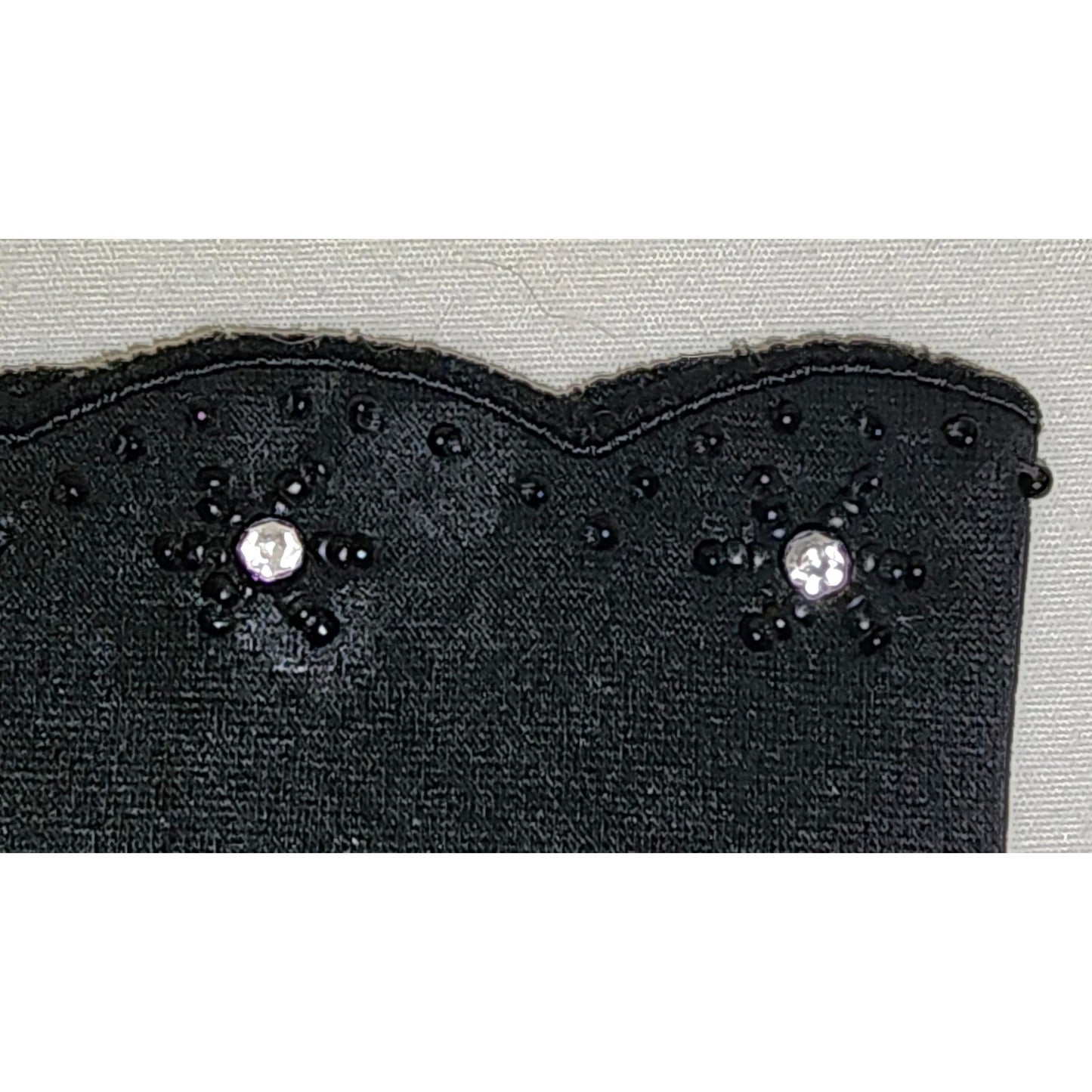 Vintage Rhinestone Gloves 1940s 50s Black Wrist Gloves Tiny Black Beads Prong Set Rhinestones Wear Right Western Germany Mid Century 6 1/2