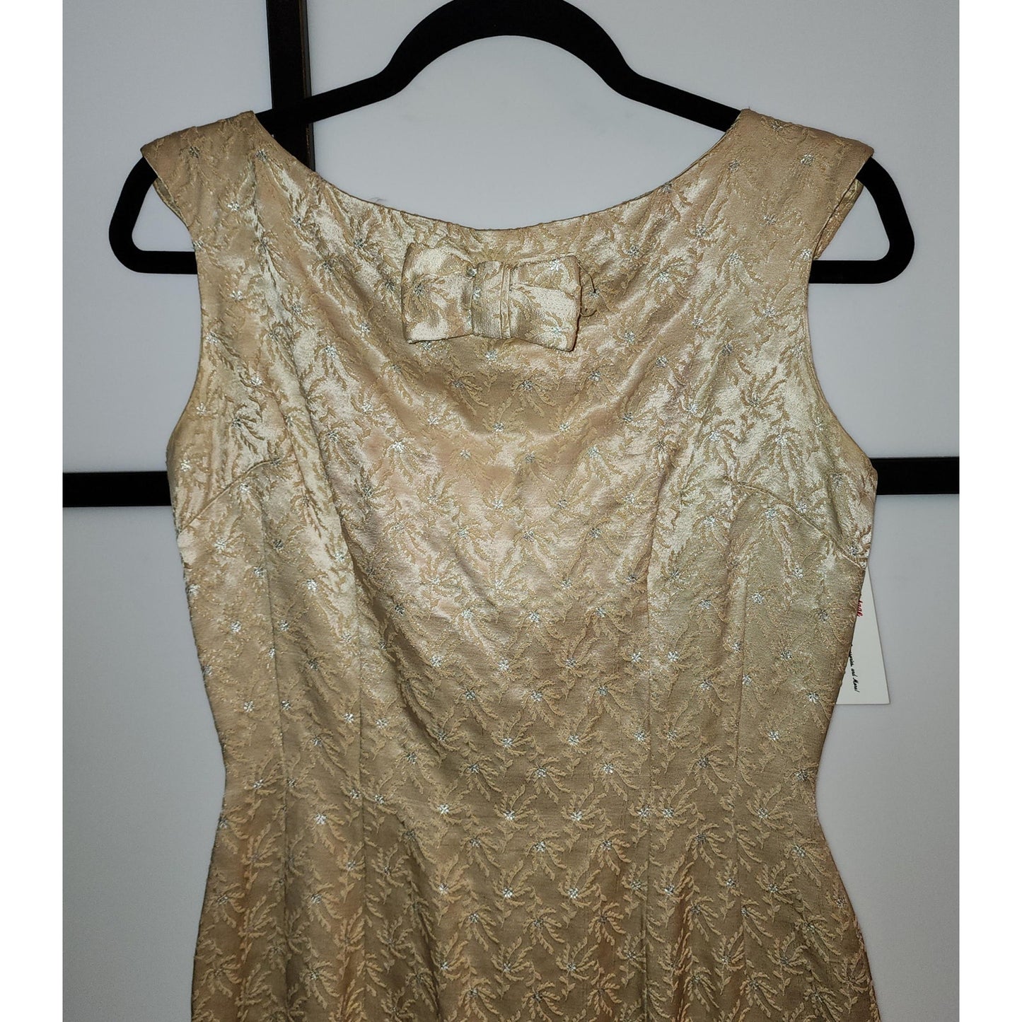 Vintage Brocade Dress 1950s 60s Light Gold Metallic Floral Brocade Wiggle Dress Jonathan Logan Mid Century S