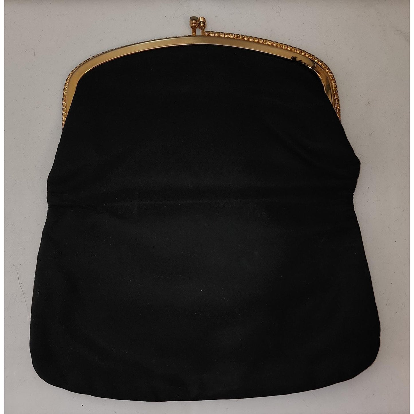 Vintage Clutch Purse 1950s Black Satin Rhinestone Frame Clutch Purse Small Bag Mid Century