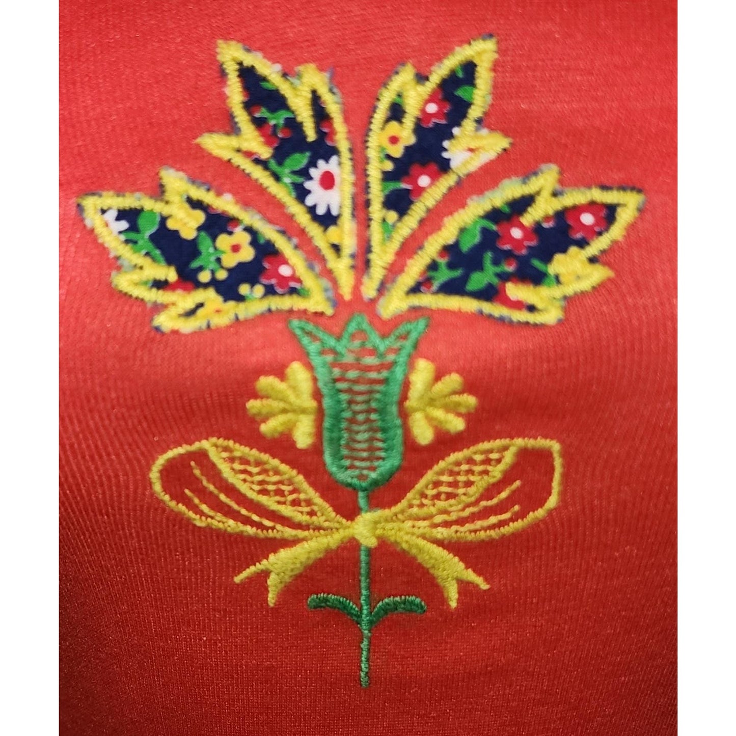 Vintage 70s Top Red Embroidered Flutter Sleeve Pullover Top Hippie Boho S