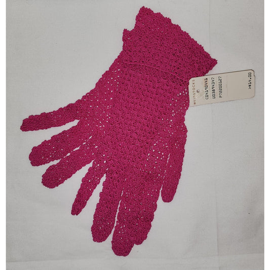 Unworn Vintage Gloves Bright Fuschia Pink Cotton Open Crocheted Pointelle Net Gloves NWT NOS Antique Style One Size