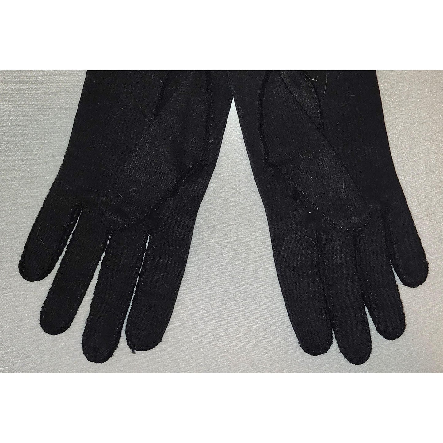 Vintage Rhinestone Pearl Gloves 1950s Black Midlength Gloves Geometric Pattern Prong Set Rhinestones Pearls Elvette Mid Century 6 1/2