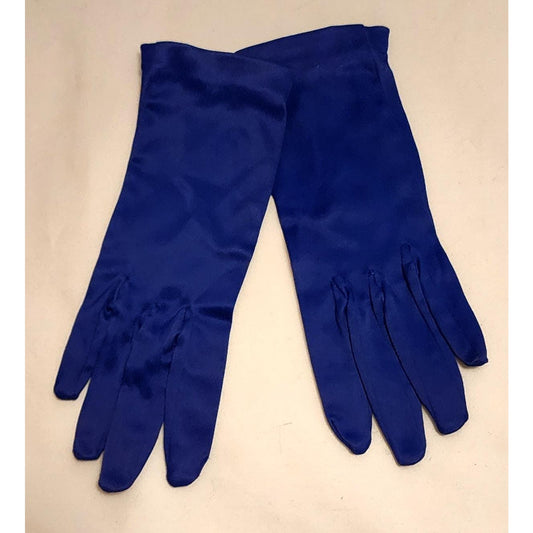 Vintage Satin Gloves 1960s Bright Purple Blue Stretch Satin Wrist Gloves Western Germany Mid Century M needs a few stitches