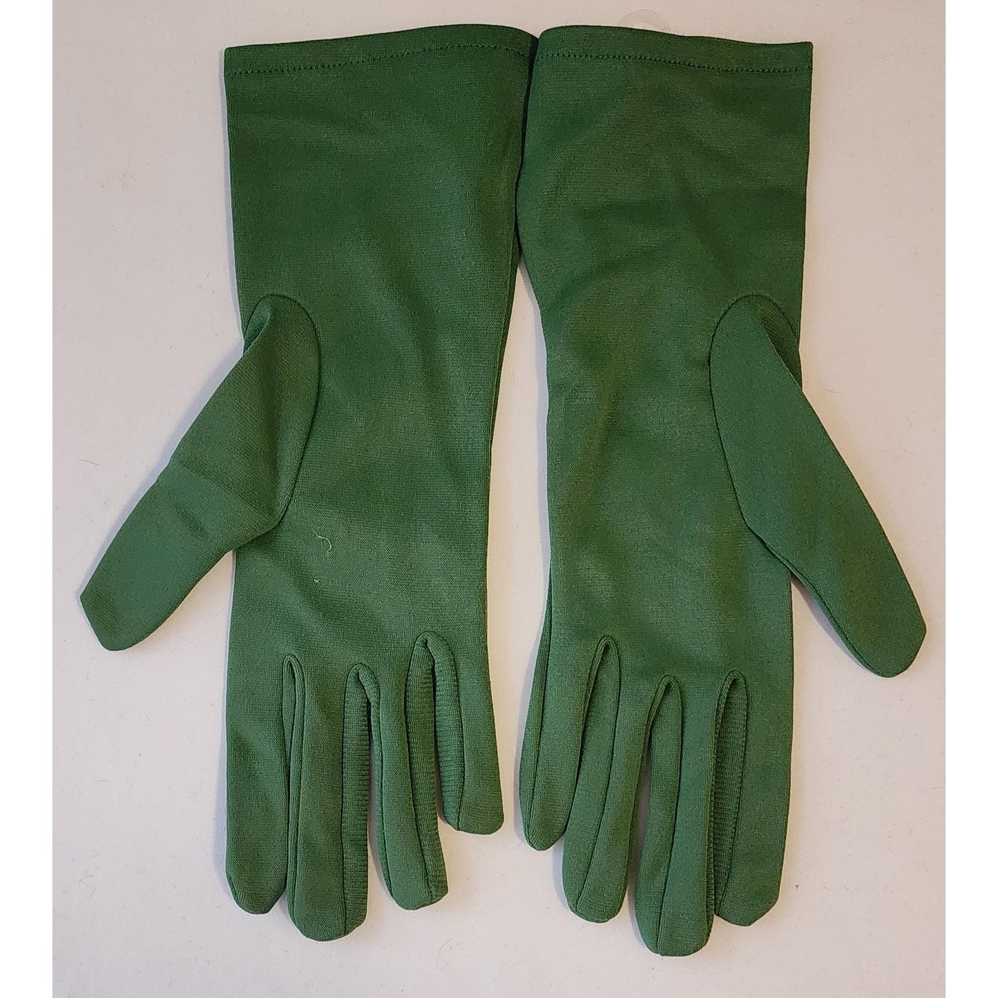 Unworn Vintage Gloves 1950s 60s Rusched Green Fabric Midlength Elbow Gloves Van Raalte Mid Century NWT sz S