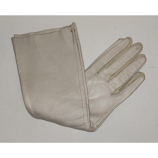 Unworn Vintage Gloves 1950s 60s Midlength Thin Light Beige Leather Elbow Gloves Mid Century 7 7 1/2 8