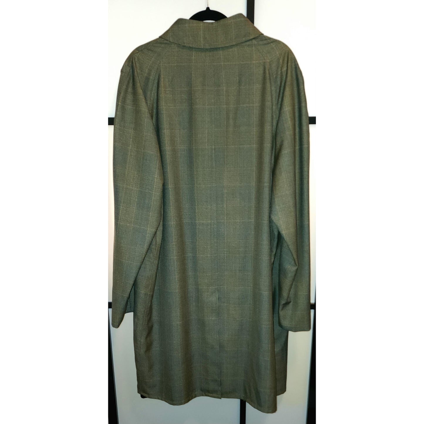Men's Vintage Coat 1960s Overcoat Topcoat Dark Green Plaid Raincoat Rainfair Mid Century L XL chest 50 in.