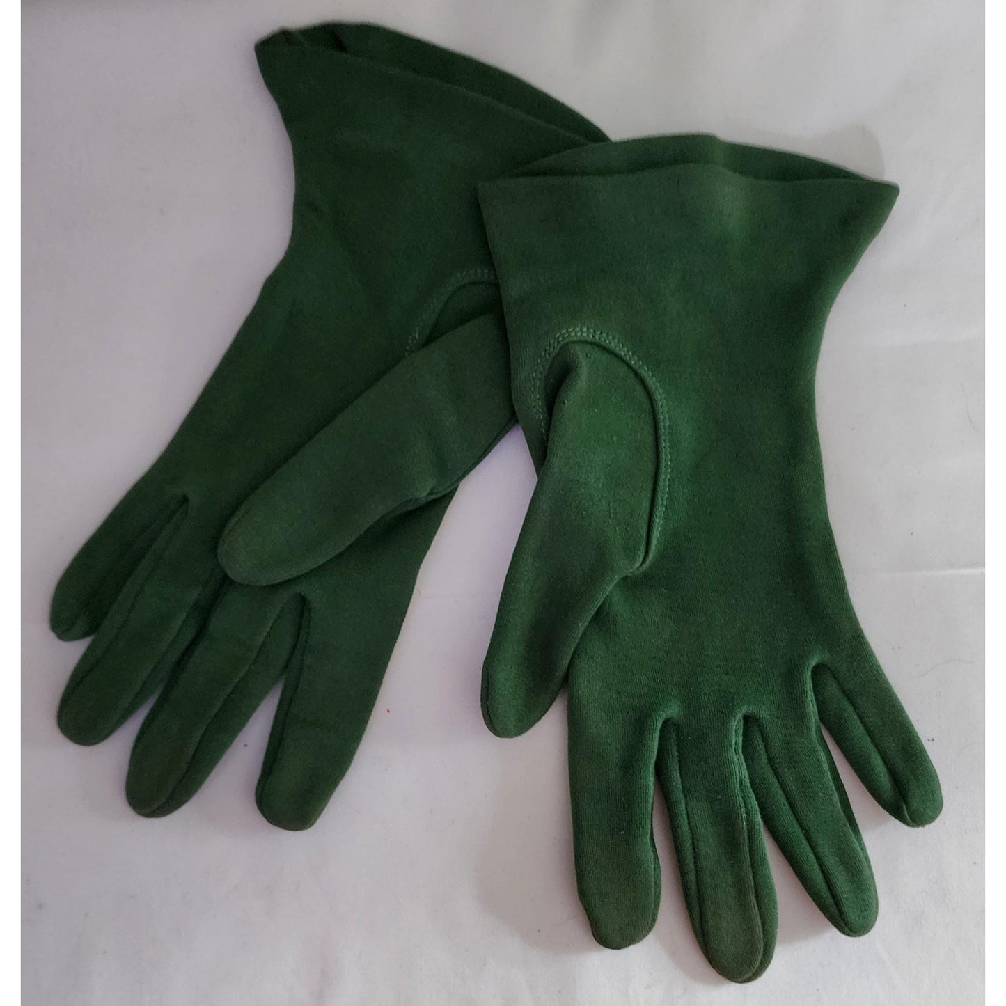 Vintage Green Gloves 1940s 50s Medium Green Fabric Wrist Gloves Gauntlet Button Tab Detail Art Deco Mid Century 7