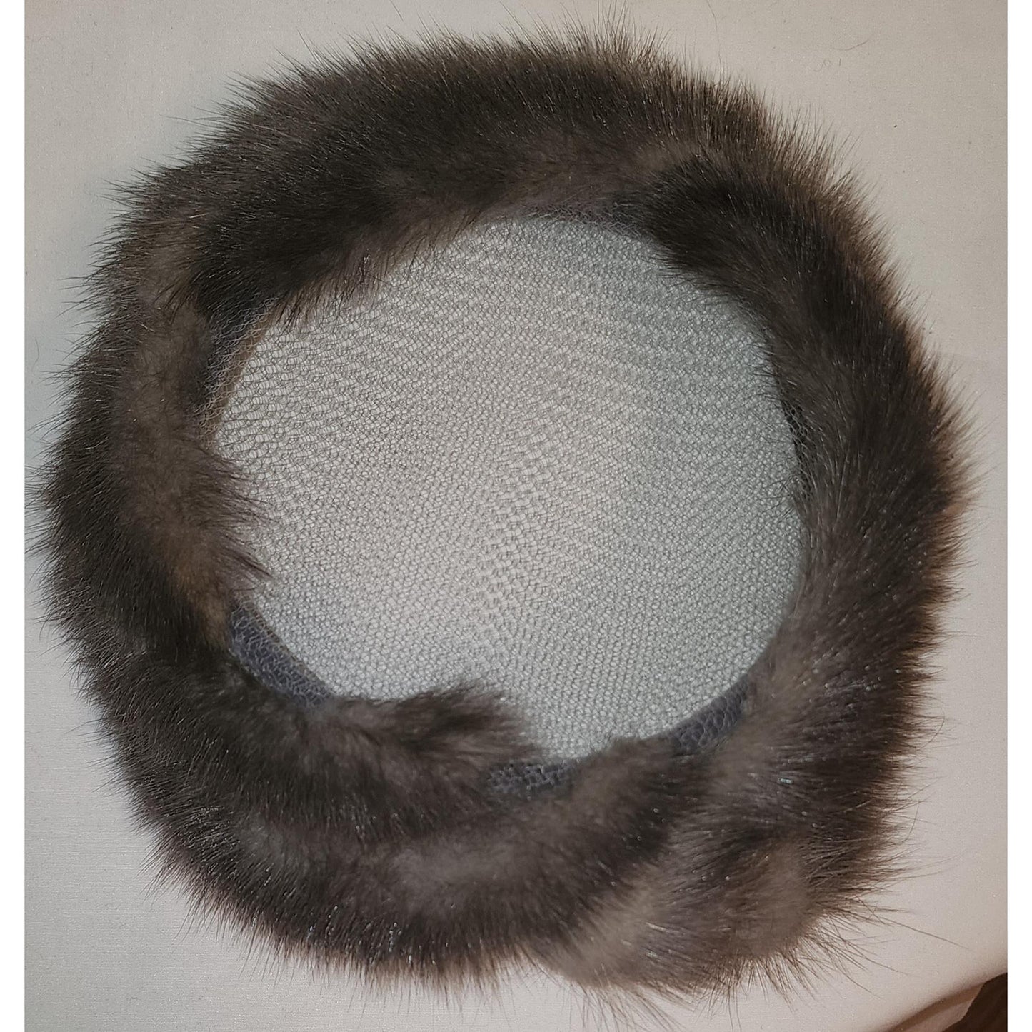 Vintage Fur Hat 1950s Round Silver Gray Mink Fur Hat Net Top Mid Century