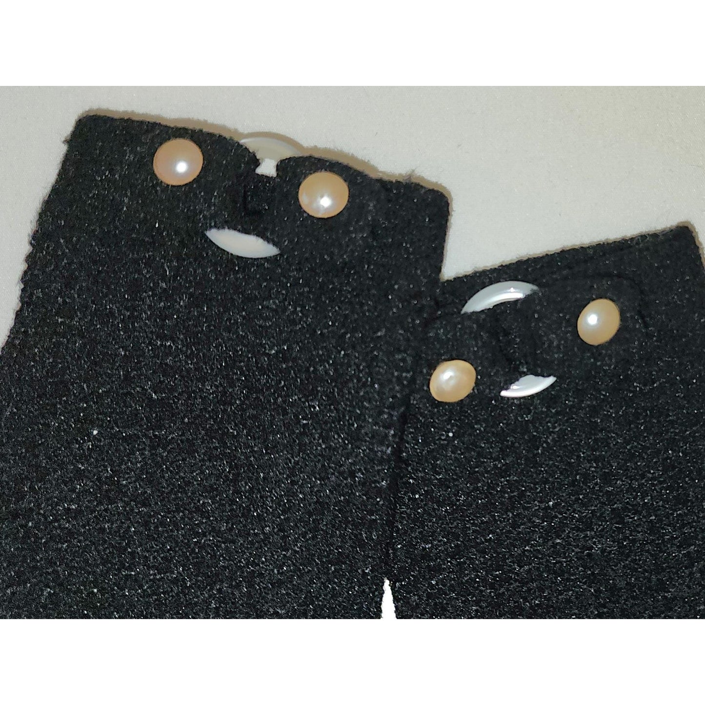 Vintage Wrist Gloves 1950s Black Nylon Stretch Knit Gloves Faux Pearls Mid Century one size to L