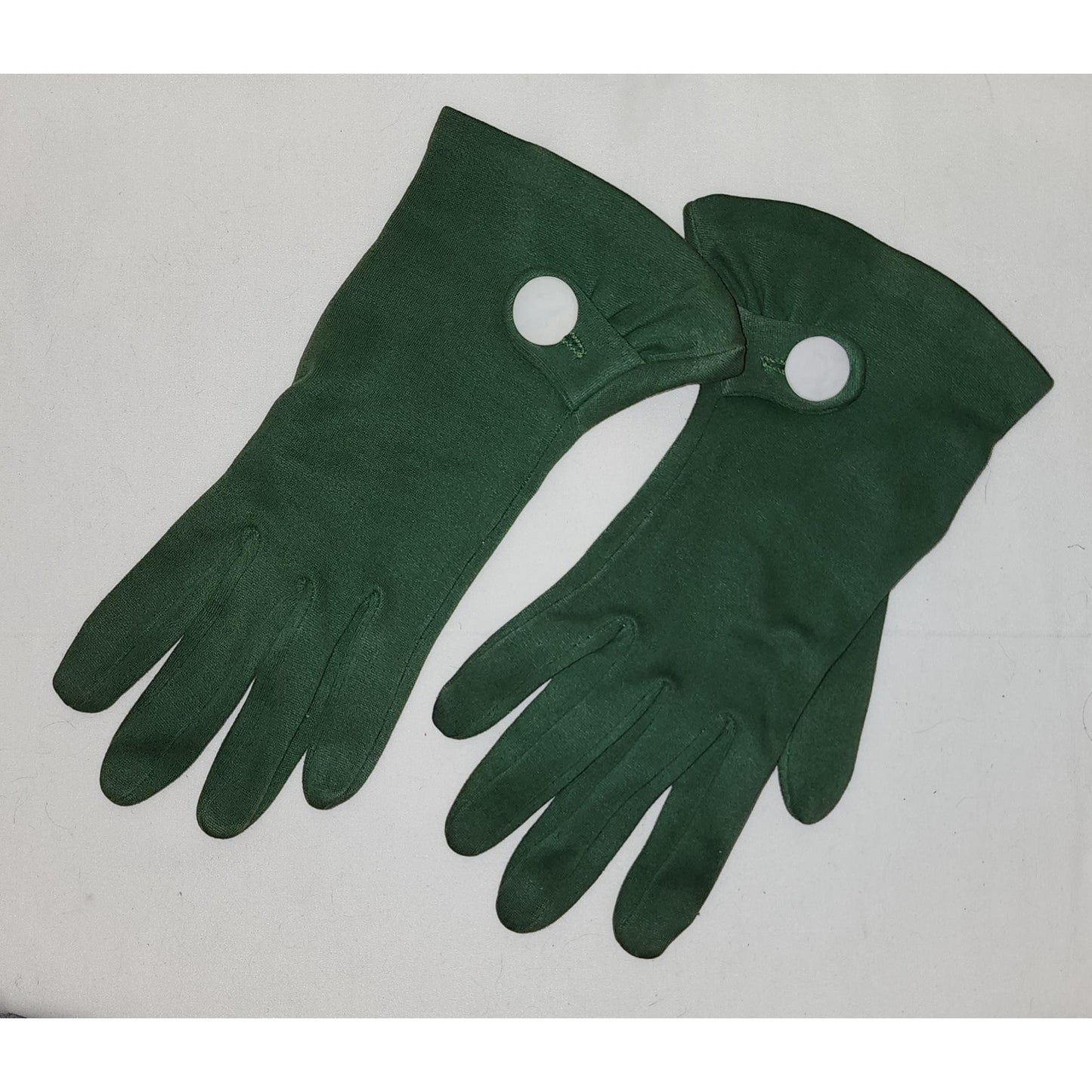 Vintage Green Gloves 1940s 50s Medium Green Fabric Wrist Gloves Gauntlet Button Tab Detail Art Deco Mid Century 7