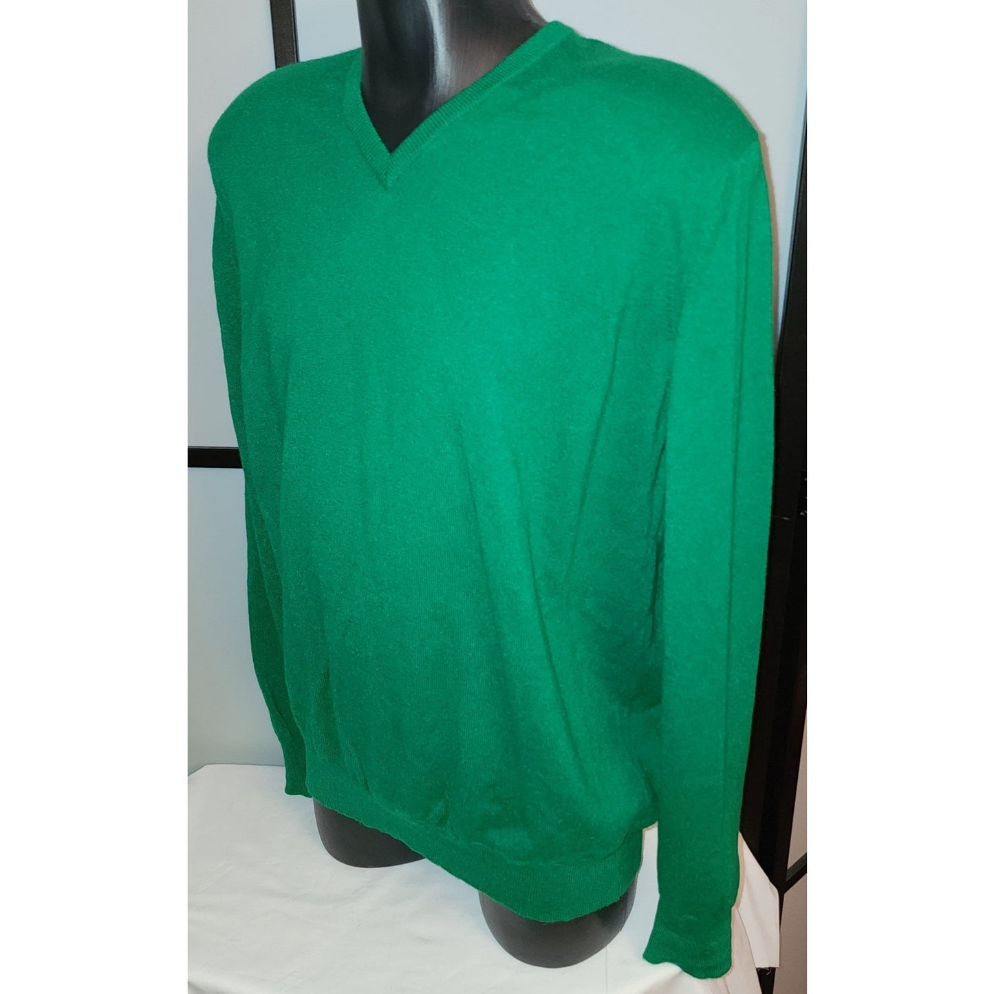 Men's Vintage Sweater 1990s Bright Green Cashmere Pullover Sweater Bullock & Jones Scotland XL chest 48 in.