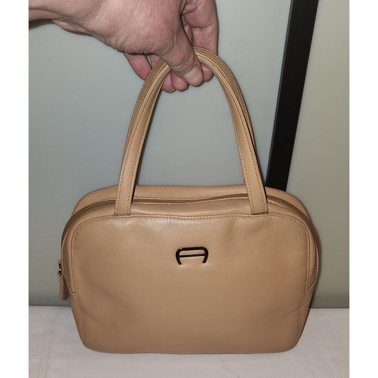 Vintage Etienne Aigner Small Beige Leather Top Handle Purse Boho