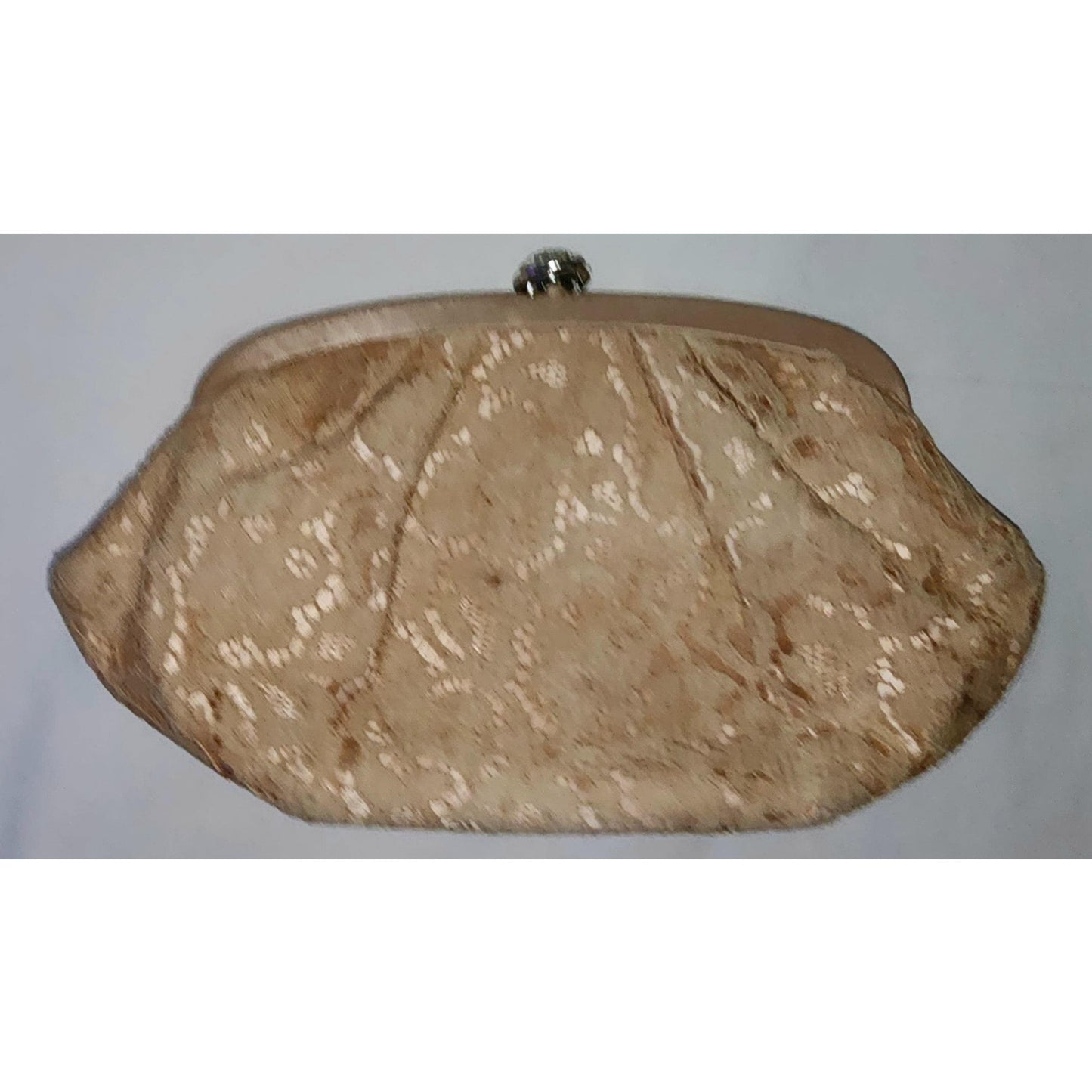 Vintage 1950s Clutch Small Pink Beige Lace Purse Rhinestone Clasp Mid Century Rockabilly Wedding Bridal