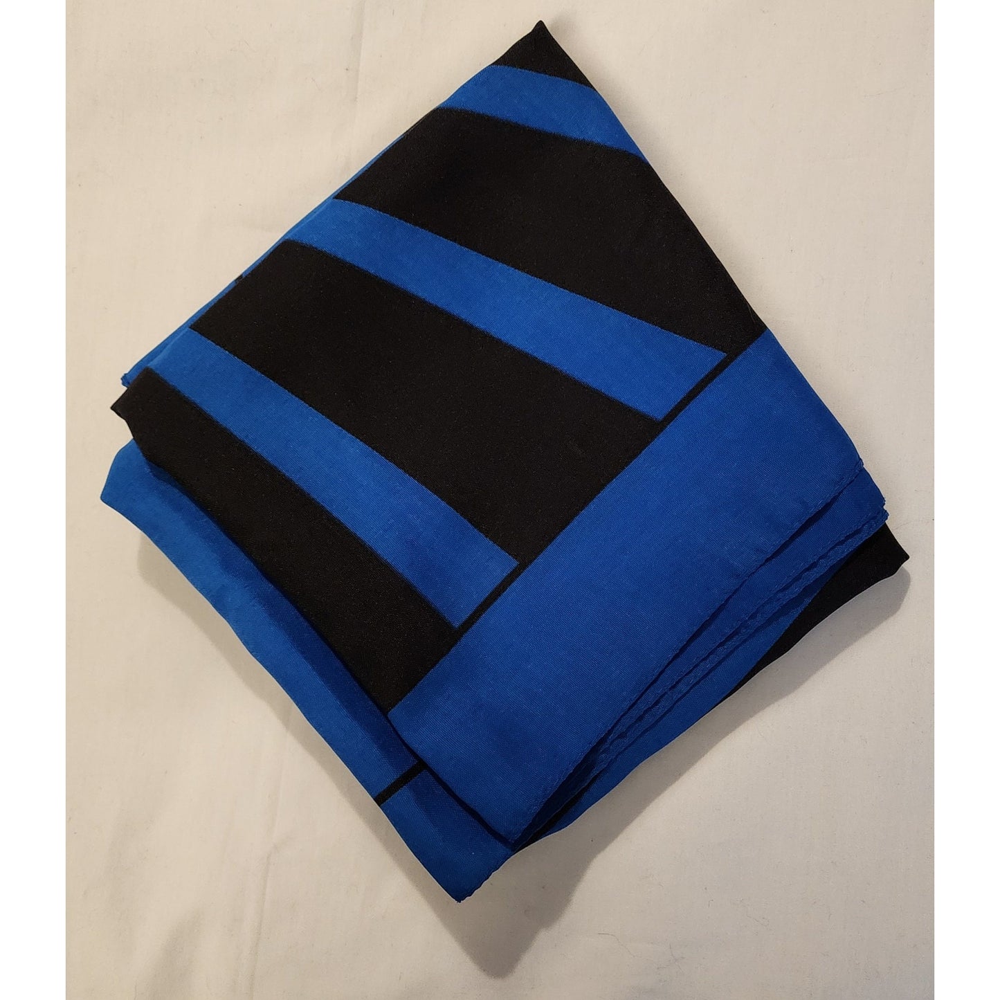 Vintage Graphic Scarf 1960s Valentina Fiore Blue Black Op Art Geo Print Silk Rayon Scarf Boho 29.5 x 30.5 in. small flaws