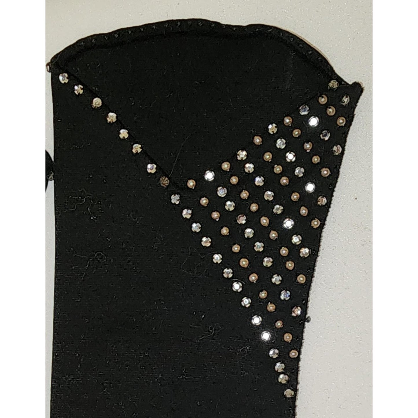 Vintage Rhinestone Pearl Gloves 1950s Black Midlength Gloves Geometric Pattern Prong Set Rhinestones Pearls Elvette Mid Century 6 1/2