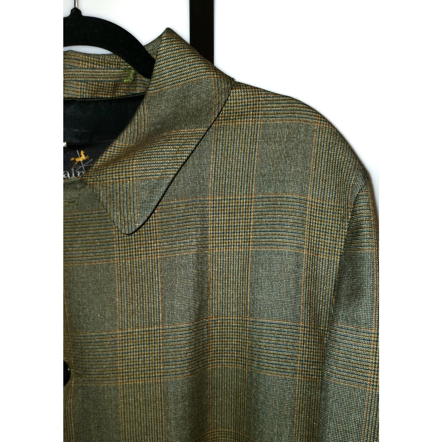 Men's Vintage Coat 1960s Overcoat Topcoat Dark Green Plaid Raincoat Rainfair Mid Century L XL chest 50 in.