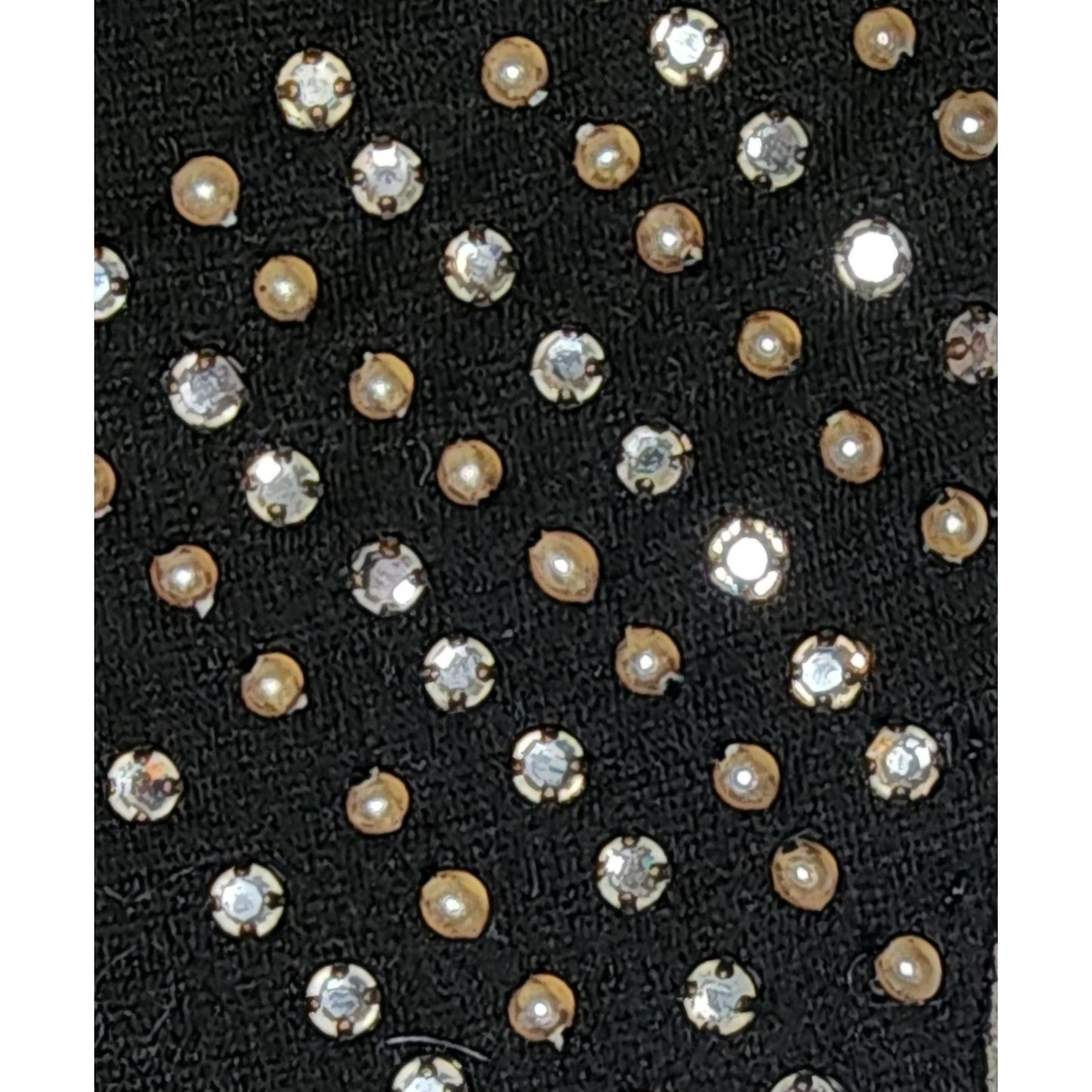 Vintage Rhinestone Pearl Gloves 1950s Black Midlength Gloves Geometric Pattern Prong Set Rhinestones Pearls Elvette Mid Century 6 1/2