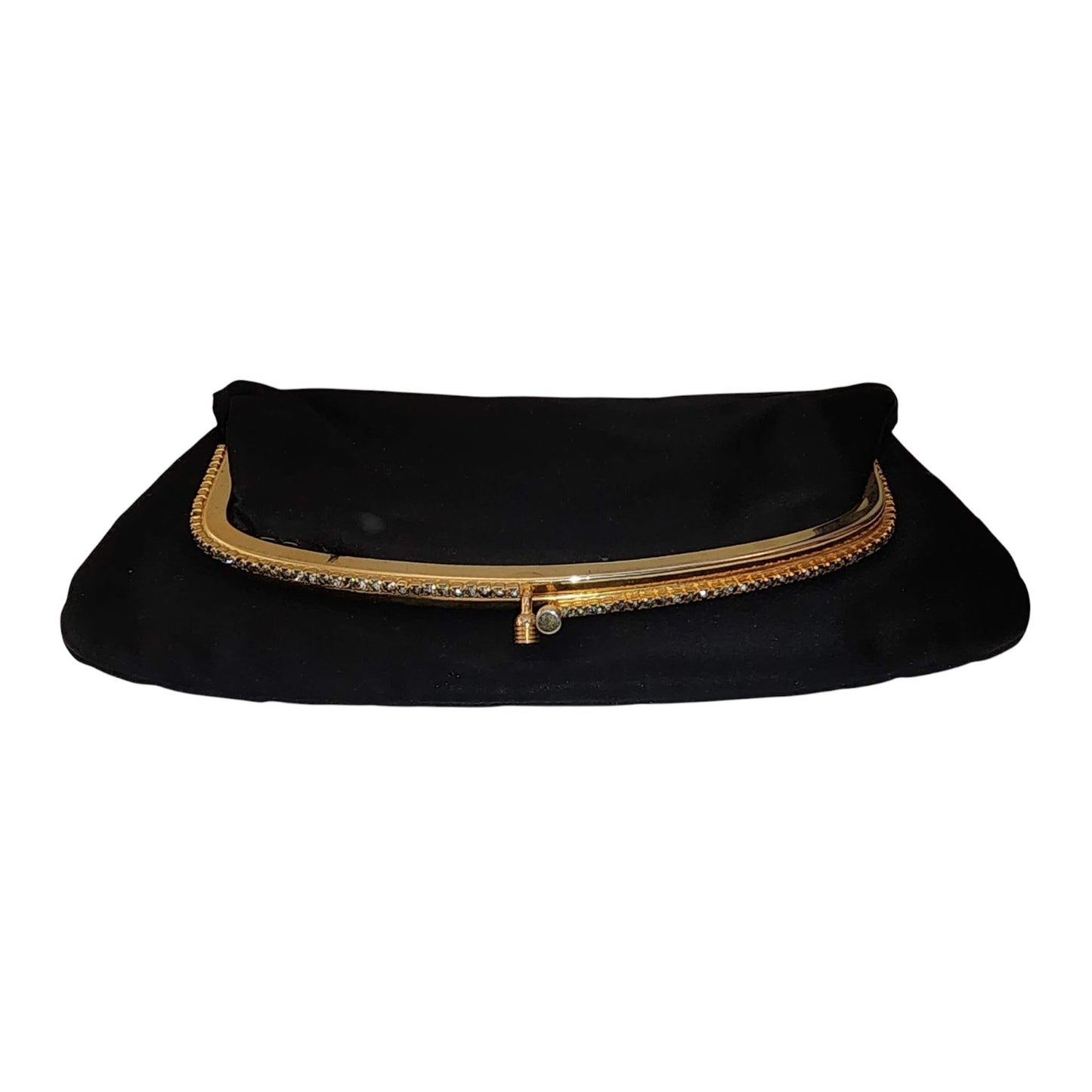 Vintage Clutch Purse 1950s Black Satin Rhinestone Frame Clutch Purse Small Bag Mid Century