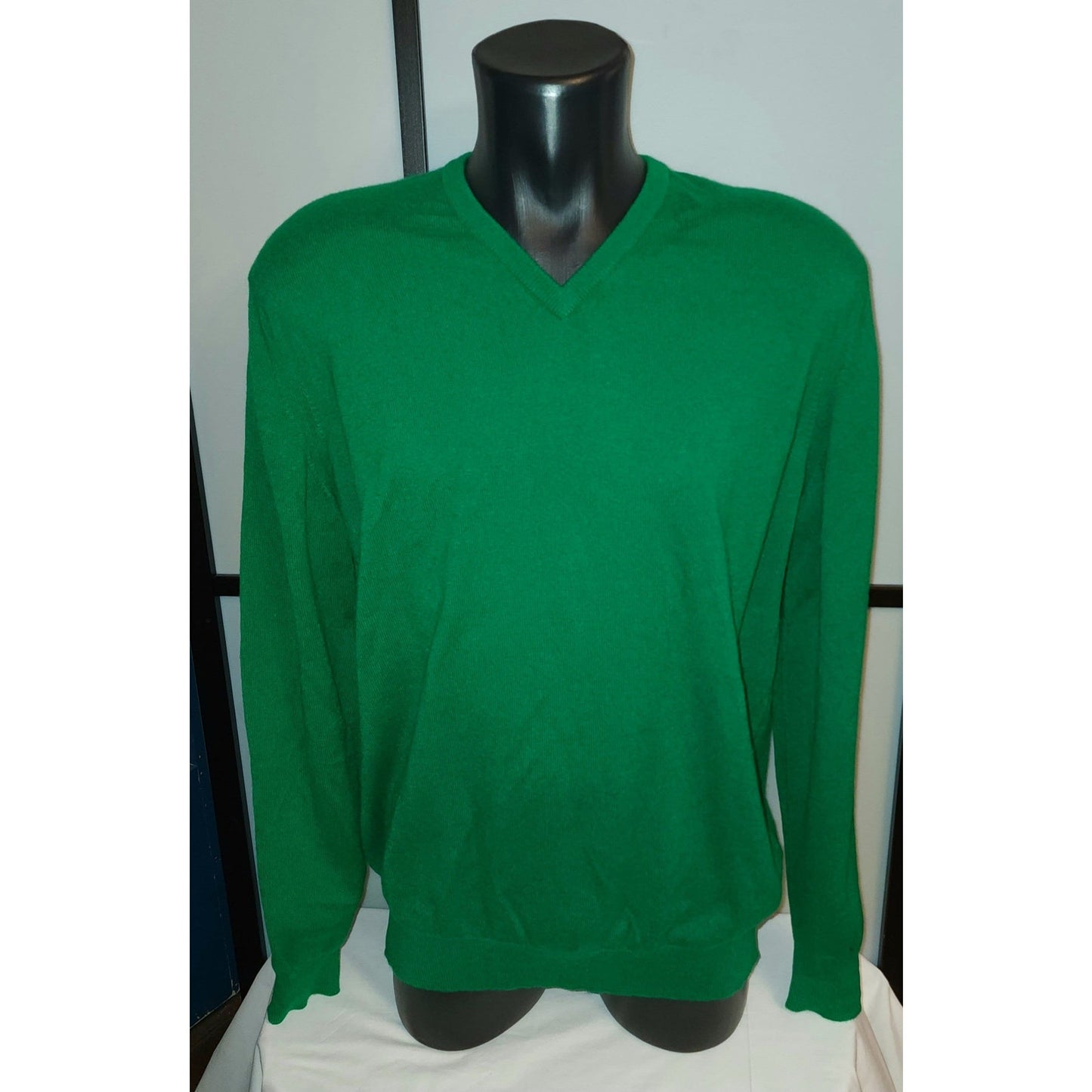 Men's Vintage Sweater 1990s Bright Green Cashmere Pullover Sweater Bullock & Jones Scotland XL chest 48 in.