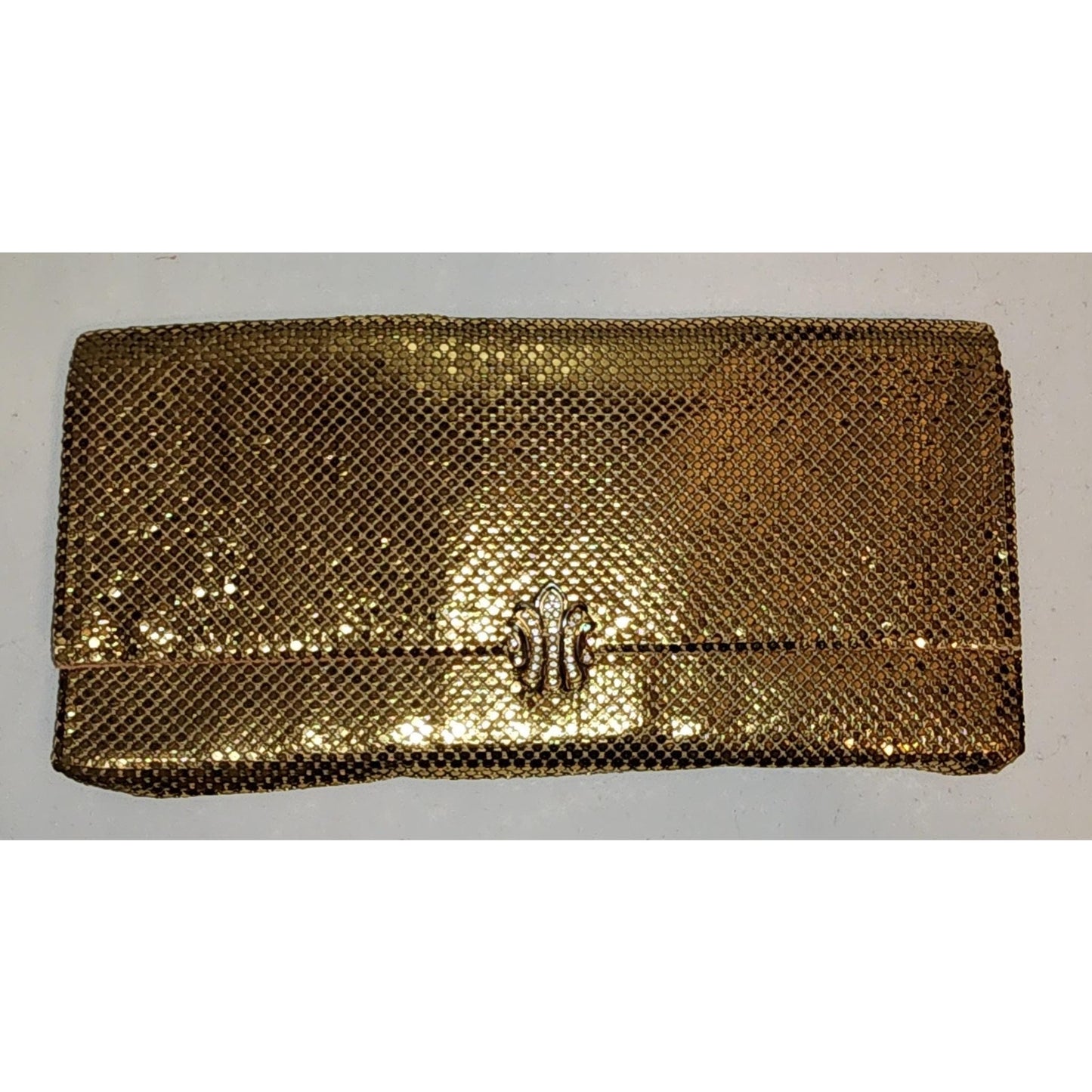 Vintage Gold Clutch 1950s Whiting and Davis Gold Metal Mesh Clutch Purse Rhinestone Clasp Mid Century Evening Purse Bag