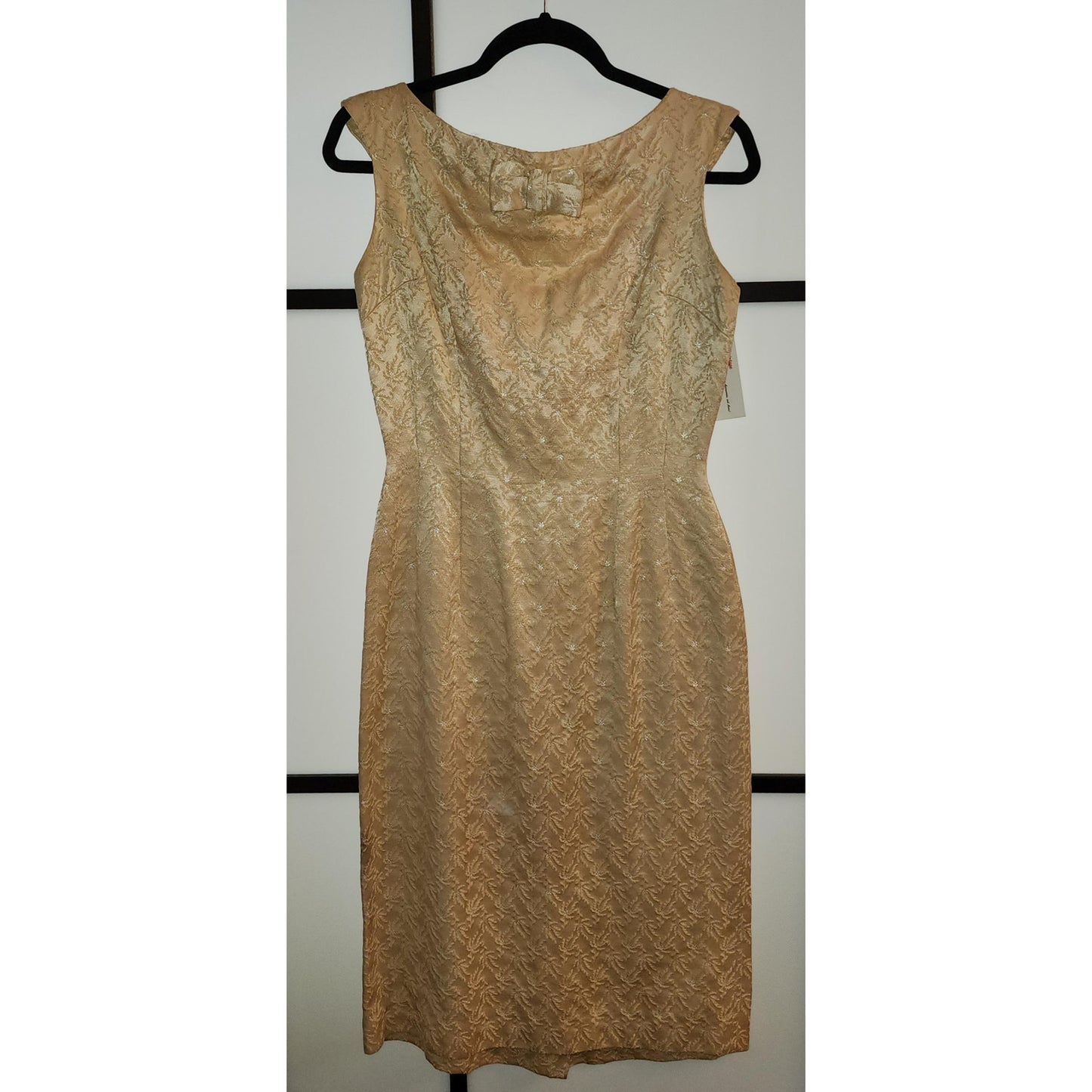 Vintage Brocade Dress 1950s 60s Light Gold Metallic Floral Brocade Wiggle Dress Jonathan Logan Mid Century S