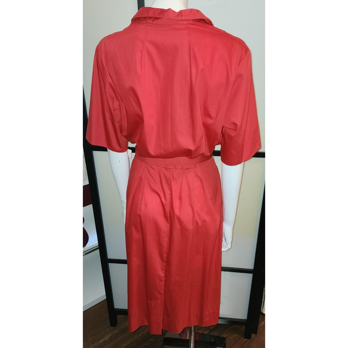 Unworn Vintage 1950s Dress Crisp Red Cotton Blend Shirtwaist Dress with Belt Avalon Classics Mid Century XL