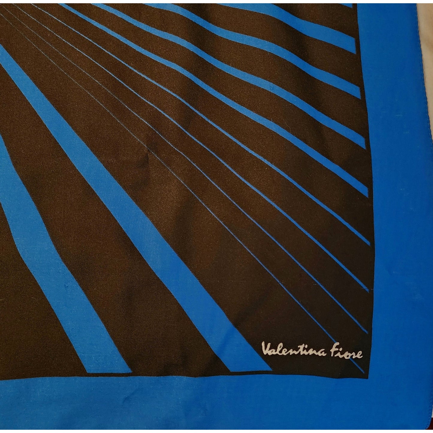 Vintage Graphic Scarf 1960s Valentina Fiore Blue Black Op Art Geo Print Silk Rayon Scarf Boho 29.5 x 30.5 in. small flaws