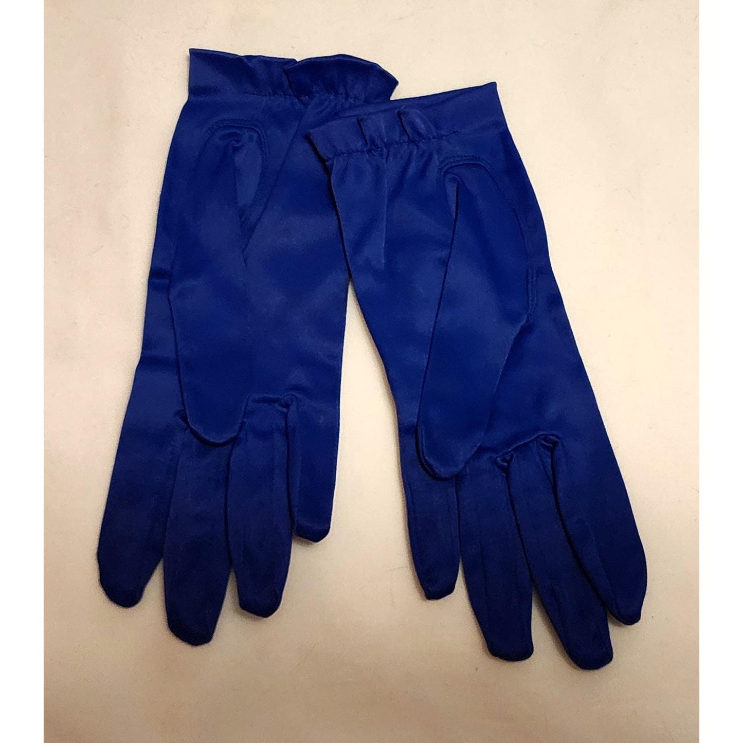 Vintage Satin Gloves 1960s Bright Purple Blue Stretch Satin Wrist Gloves Western Germany Mid Century M needs a few stitches